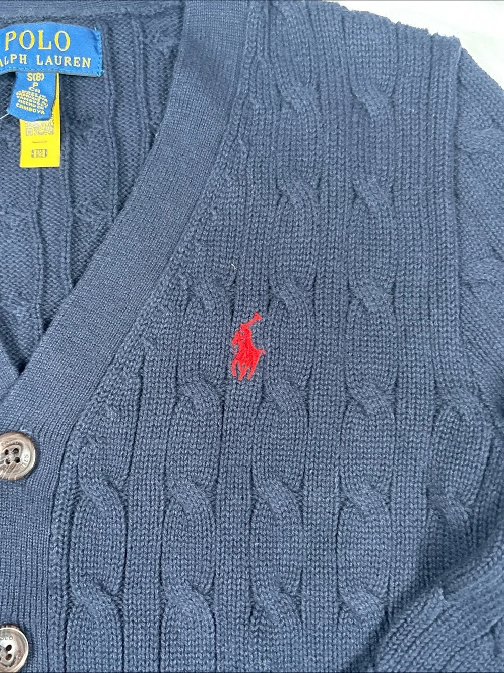 Polo by Ralph Lauren Boys Navy Cable-Knit Cardigan with Red Pony